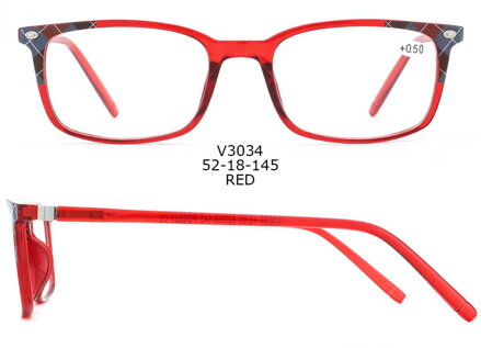  V3034 dioptrické brýle na čtení - červené