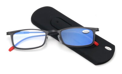 V3013 dioptrické brýle s Blue Light filtrem a pouzdrem jako stojánek na mobilní telefon - černé