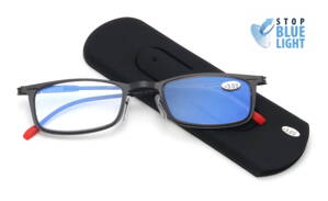 V3013 dioptrické brýle s Blue Light filtrem a pouzdrem jako stojánek na mobilní telefon - černé