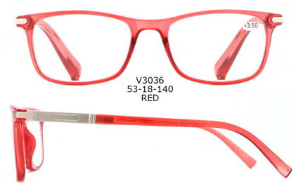 V3036 dioptrické brýle na čtení - červené